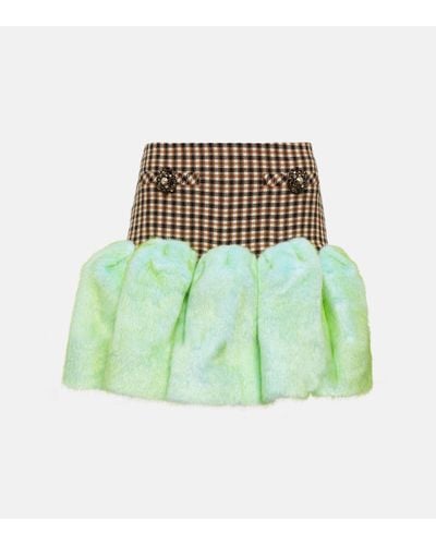 Area Faux Fur-trimmed Miniskirt - Green