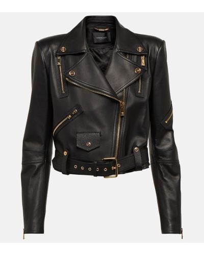 Versace Cropped Leather Jacket - Black