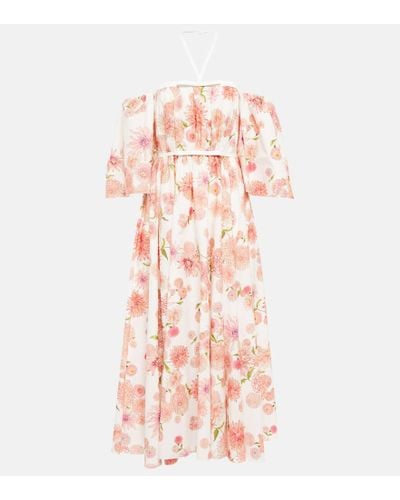 Giambattista Valli Floral Cotton Poplin Midi Dress - Pink