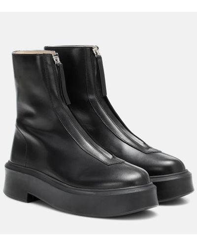 The Row Zippered Platform Leather Combat Boots - Black