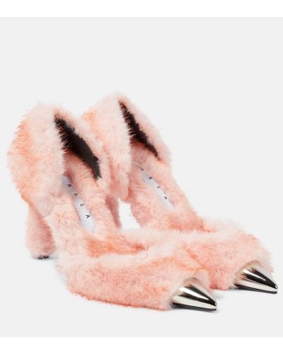 Area Dagger Faux Fur-trimmed Court Shoes - Pink