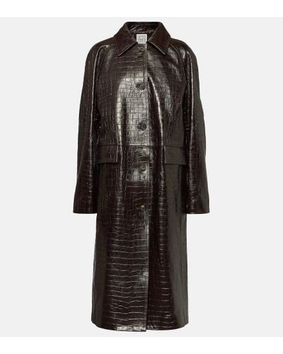 Totême Croc-effect Leather Coat - Black