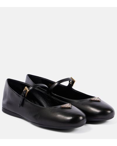 Prada Ballerines en cuir a logo - Noir