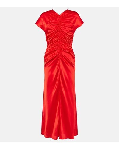 TOVE Aubree Ruched Silk Midi Dress - Red