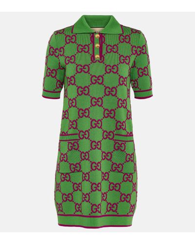 Gucci GG Cotton And Silk Blend Polo Dress - Green