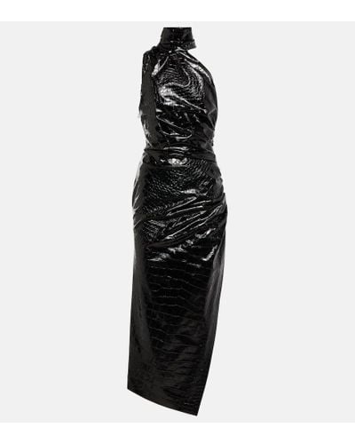 Alaïa Asymmetric Croc-effect Midi Dress - Black