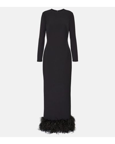 Safiyaa Feather-trimmed Crepe Gown - Black