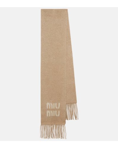 Miu Miu Logo Mohair-blend Scarf - Natural