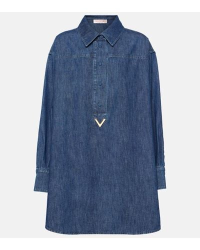 Valentino Vestido camisero de chambray de denim con VGold - Azul