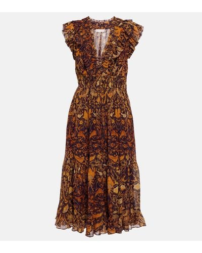 Ulla Johnson Samara Printed Chiffon Midi Dress - Brown