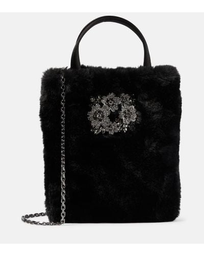Roger Vivier Drape Pocket Bouquet Mini Tote Bag - Black