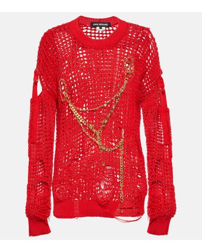 Junya Watanabe Pull en coton a ornements - Rouge