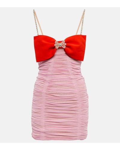 Self-Portrait Bow-embellished Ruched Minidress - Red