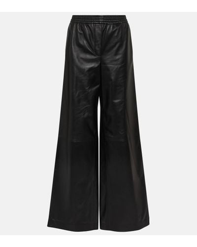 JOSEPH Ashbridge Leather Wide-leg Trousers - Black