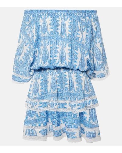 Melissa Odabash Micha Printed Off-shoulder Minidress - Blue