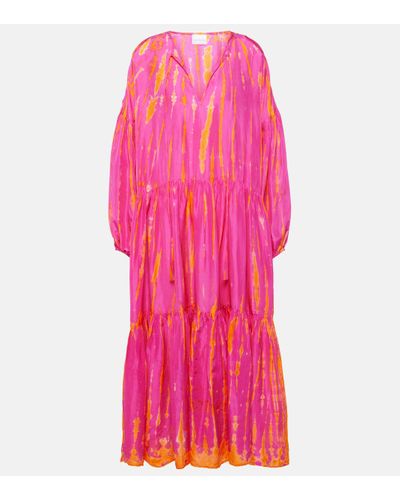 Anna Kosturova Amelia Tie-dye Tiered Silk Midi Dress - Pink
