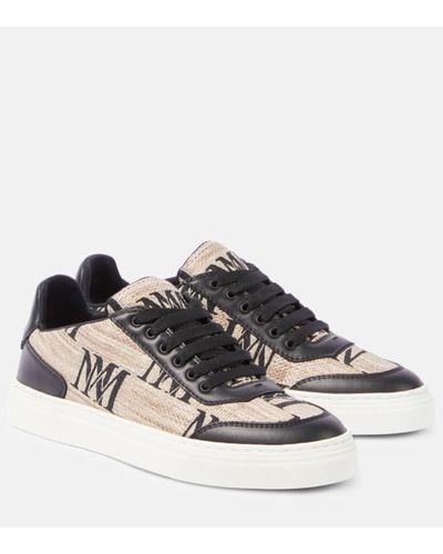 Max Mara Logocity Leather-trimmed Trainers - Natural