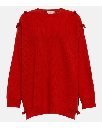 Valentino Bow-embellished Virgin Wool Sweater - Red