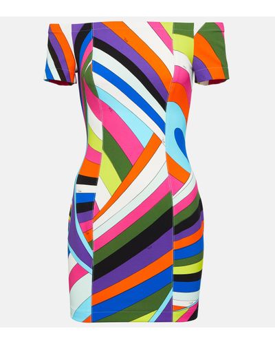 Emilio Pucci Printed Off-shoulder Mini Dress - Multicolour