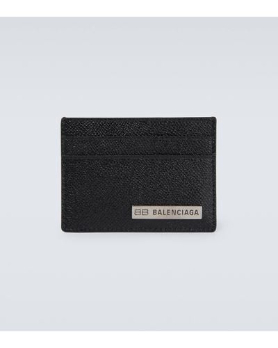 Balenciaga Porte-cartes Plate en cuir - Noir