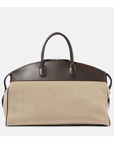 The Row George Xl Leather-trimmed Denim Duffel Bag - Natural