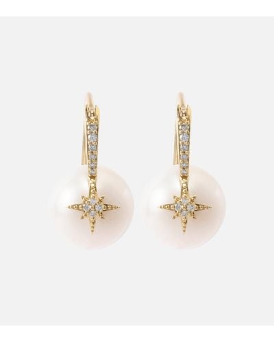 Sydney Evan Starburst 14kt Gold Earrings With Diamonds And Pearls - Natural