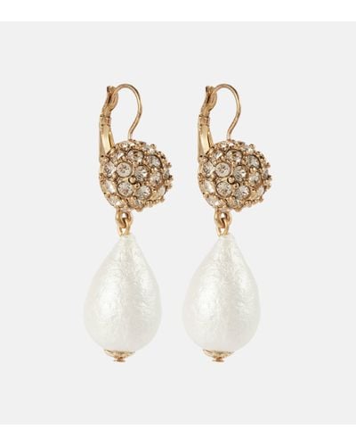 Oscar de la Renta Silk Pearl Drop Earrings With Crystals - White