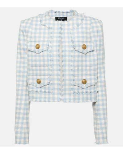 Balmain Veste en tweed de coton melange - Bleu