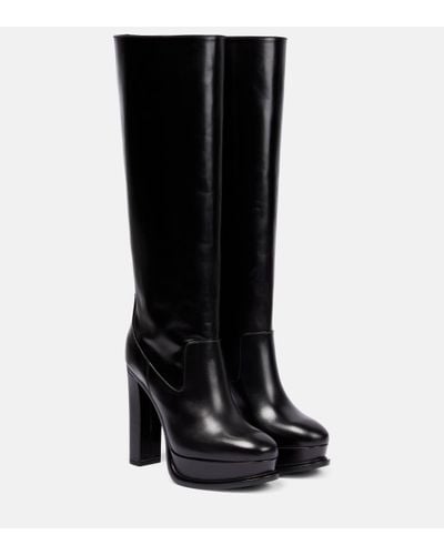 Alexander McQueen Leather Platform Knee-high Boots - Black
