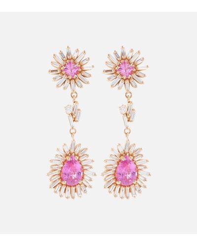 Suzanne Kalan One Of A Kind 18kt Rose Gold Drop Earrings With Diamonds And Pink Sapphires
