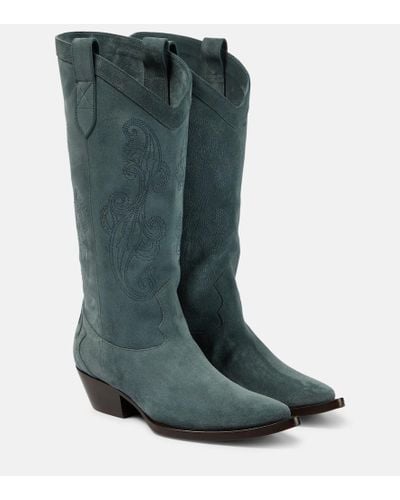 Etro Embroidered Suede Leather Boots - Green