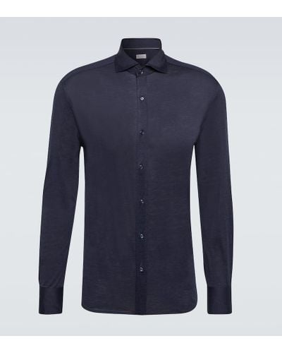 Brunello Cucinelli Hemd aus Seide und Baumwolle - Blau