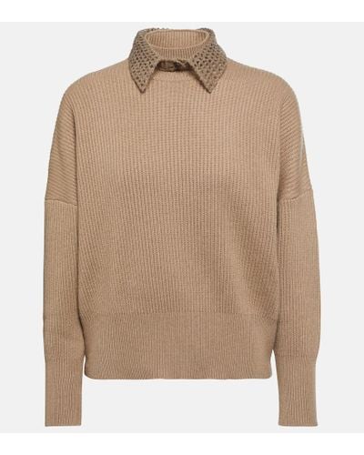 Brunello Cucinelli Embellished Cashmere Sweater - Natural