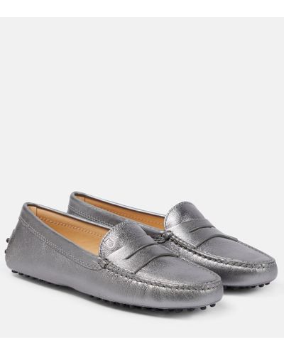 Tod's Metallic Leather Moccasins - Gray
