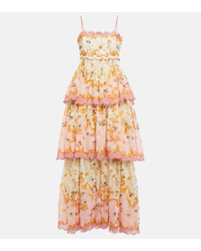 Zimmermann Laurel Floral-print Tiered Midi Dress - Pink