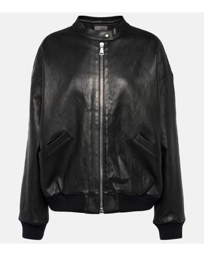 Stouls Pharrell Leather Bomber Jacket - Black