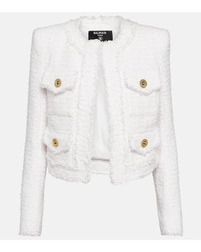 Balmain Cropped-Jacke aus Tweed - Weiß