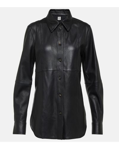 Totême Leather Overshirt - Black
