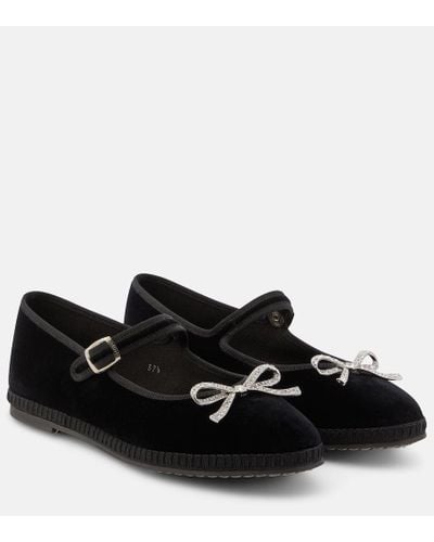 Giambattista Valli Bow-detail Velvet Ballet Flats - Black