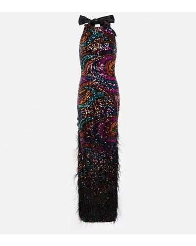 Rebecca Vallance Kiki Feather-trimmed Sequined Gown - Multicolor