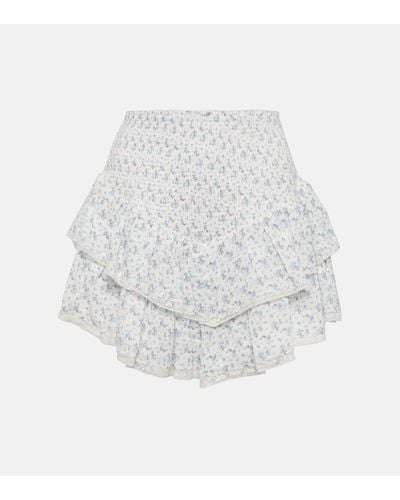 LoveShackFancy Stone Floral Ruffled Cotton Miniskirt - White