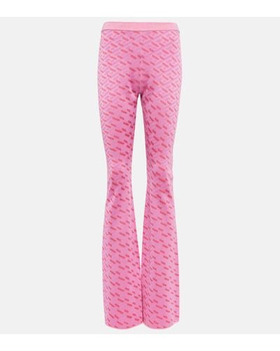 Versace La Greca Jacquard Silk-blend Flared Trousers - Pink