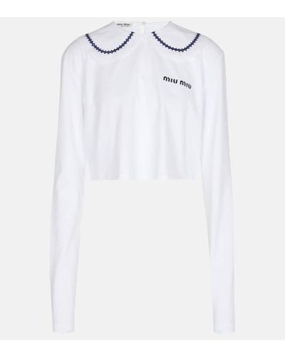 Miu Miu Top cropped in jersey di cotone - Bianco