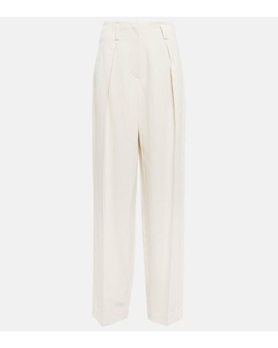 Brunello Cucinelli Pantalon ample a taille haute en lin melange - Blanc