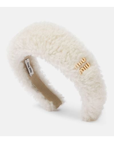 Miu Miu Logo Shearling Headband - White