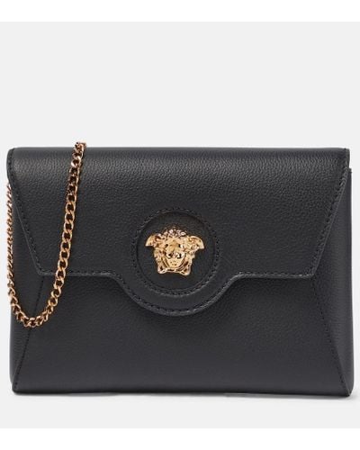 Versace La Medusa Leather Wallet On Chain - Black