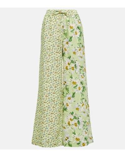 ALÉMAIS Alemais Floral Wide-leg Linen Trousers - Green