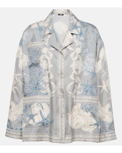 Versace Camisa Barocco Sea de sarga de seda - Azul