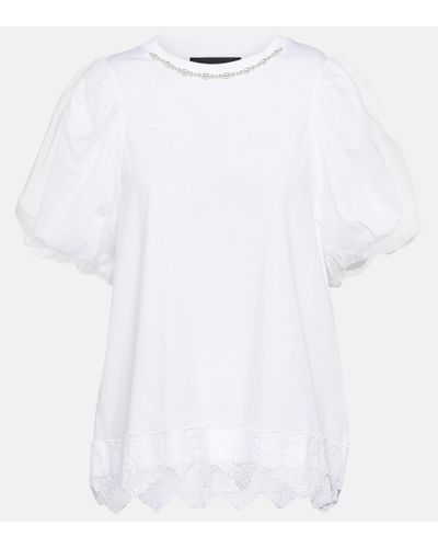 Simone Rocha T-shirt in cotone con perle bijoux - Bianco
