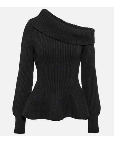Alexander McQueen Pull asymetrique en laine et cachemire - Noir